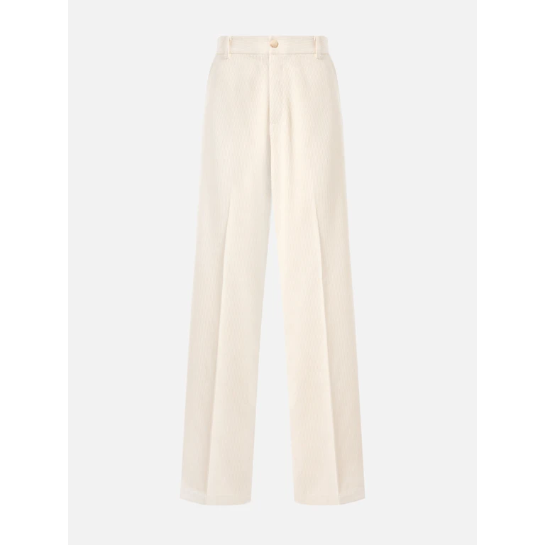 Mc2 Saint Barth Rebella Wide-Leg Trousers Corduroy Cream White Pant - Women