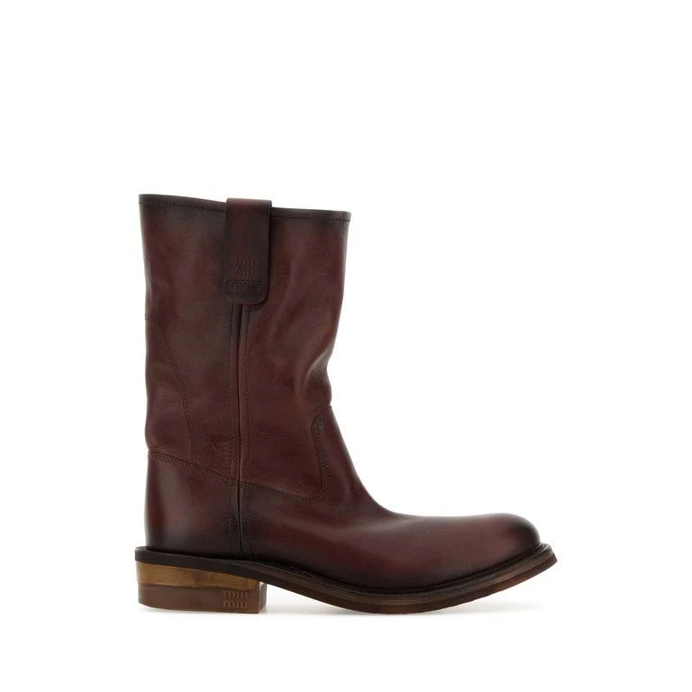 Miu Miu Brown Leather Boots Caffe Stivali - Women