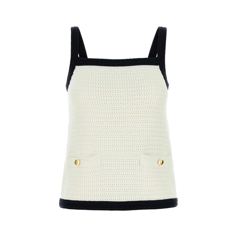 Gucci White Stretch Crochet Tank Top Whitenavy Maglie - Women