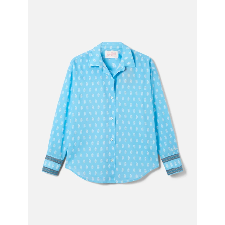 Mc2 Saint Barth Light Blue Cotton Voile Cristal Shirt With Paisley Print - Women