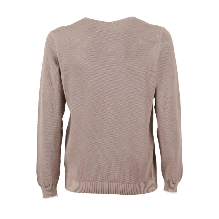 Fedeli Crew-Neck L-S Knitted Sweater Man Beige Cotton Crewneck - Men