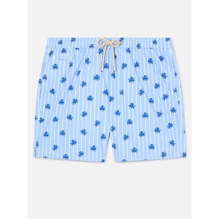 Mc2 Saint Barth Blue Striped Lighting Micro Swim Shorts With All-Over Octopus Print Swimshort - Men