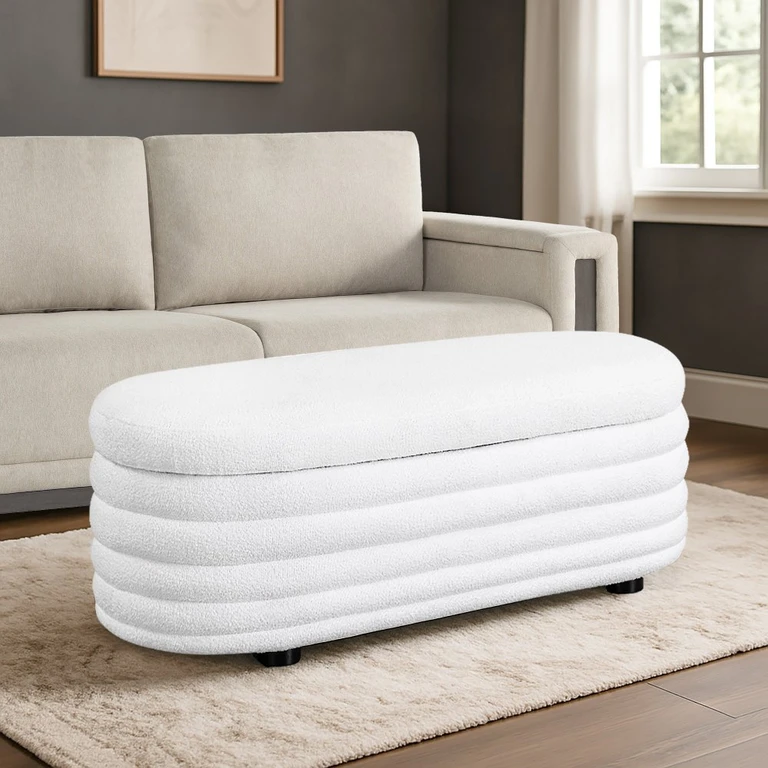 Cersei White Boucle Large Storage Ottoman