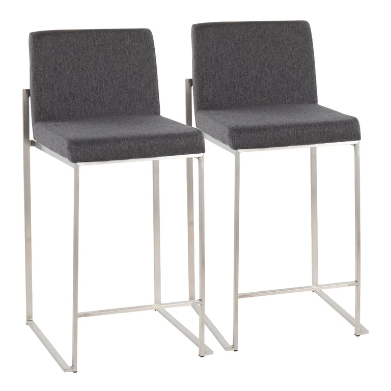 Fuji High Back Stainless & Charcoal Counter Stools, Set of 2