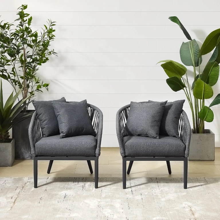 Crosley Fauteuils de terrasse en corde gris Dover, lot de 2
