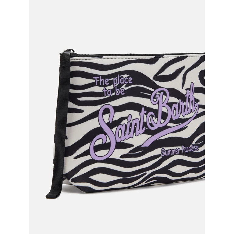 Mc2 Saint Barth Aline Scuba Pouch With Zebra Print White Pochette - Unisex