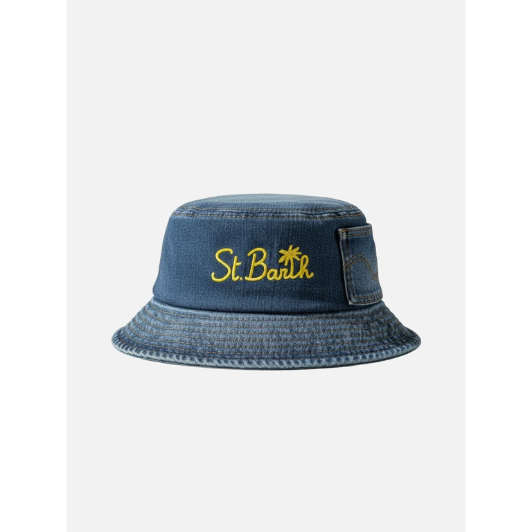 Mc2 Saint Barth Cotton Bucket Hat With Front Embroidery Denim Blue - Unisex