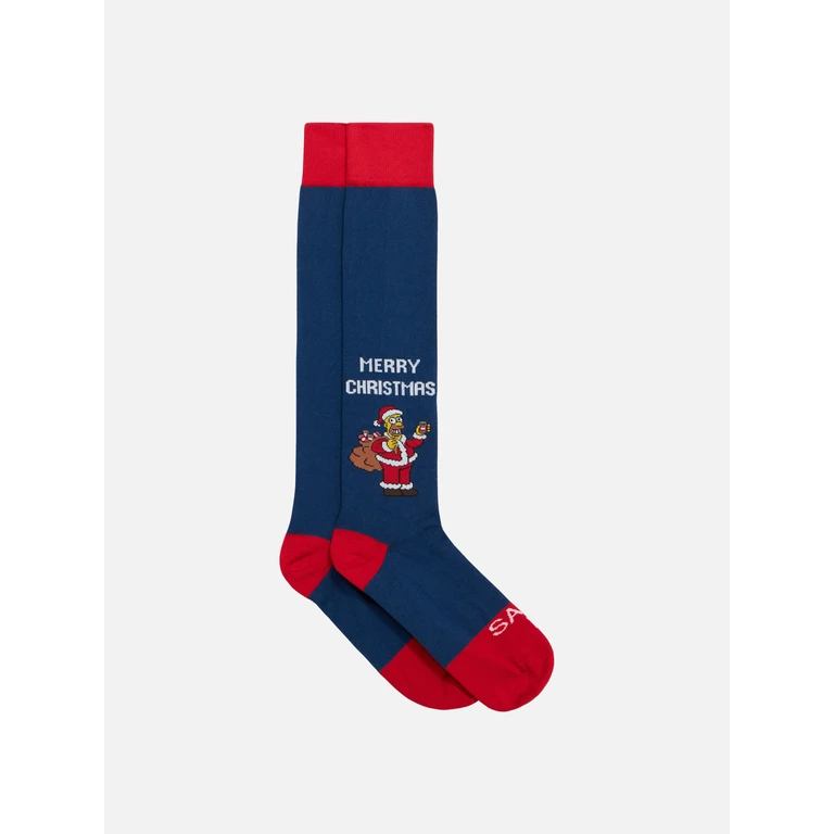 Mc2 Saint Barth Man Long Socks With Homer Merry Christmas Jacquard The Simpsons Special Edition Blue - Unisex