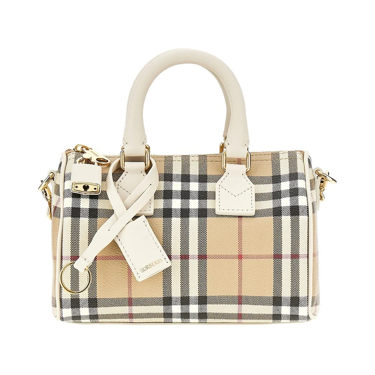 BURBERRY Check coated fabric mini bowling bag Woman One Size