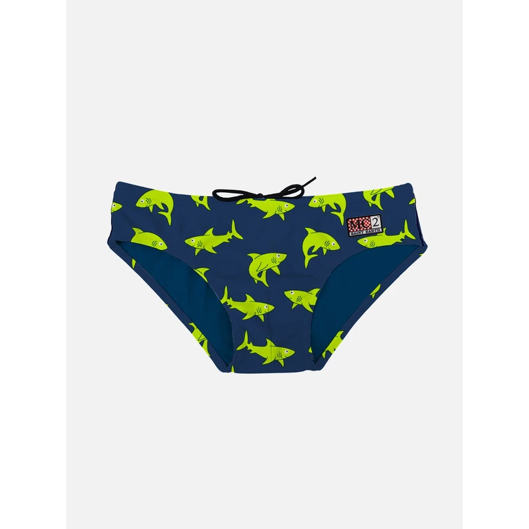 Mc2 Saint Barth Boy Swim Briefs With Sharks All Over Print Blue Brief / Slip