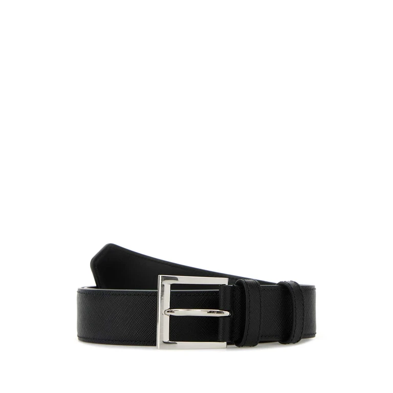 Prada Black Leather Belt Nero Vitello Cinture - Men