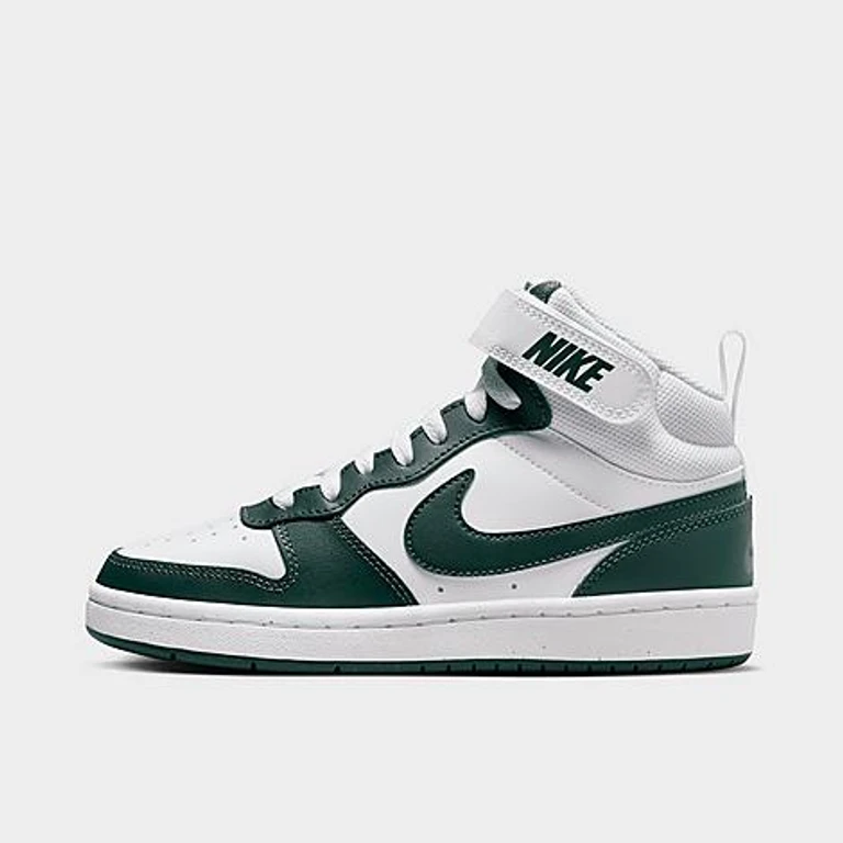 Nike Big Kids Court Borough Mid 2 Casual Shoes in White/White/White Size: 3.5