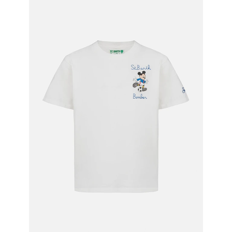 Mc2 Saint Barth Boy Heavy Cotton T-Shirt Cameron Mickey Print And St. Barth Bomber Embroidery Disney Special Edition White
