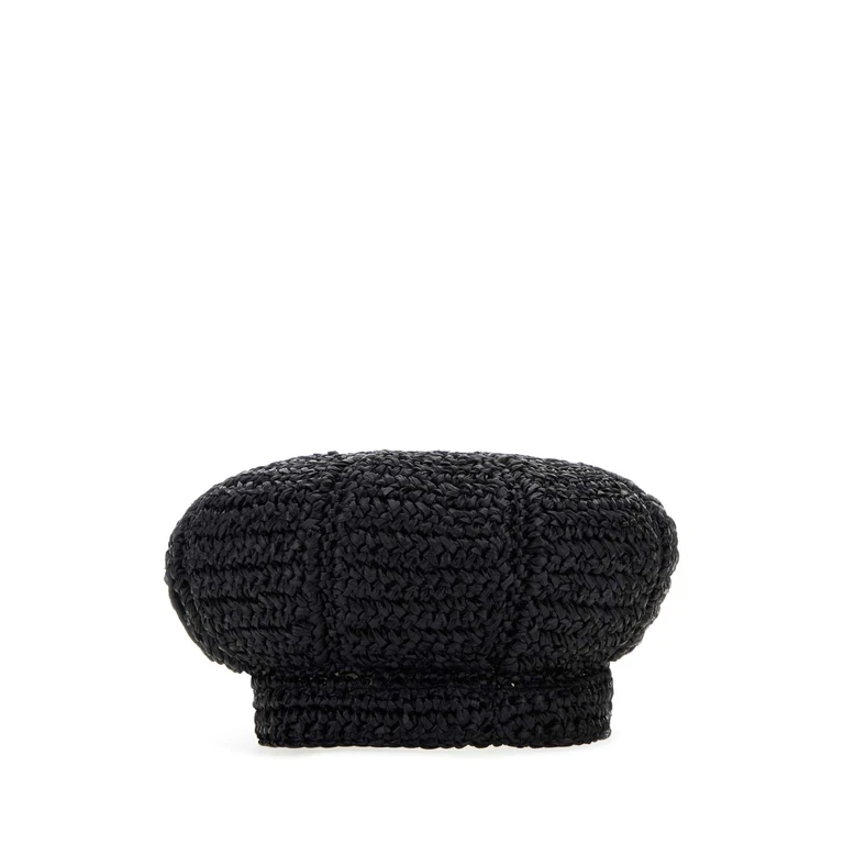 Prada Black Rafia Baker Boy Hat Nero Exterior: Viscose Cappelli E Fasce Per Capelli - Women