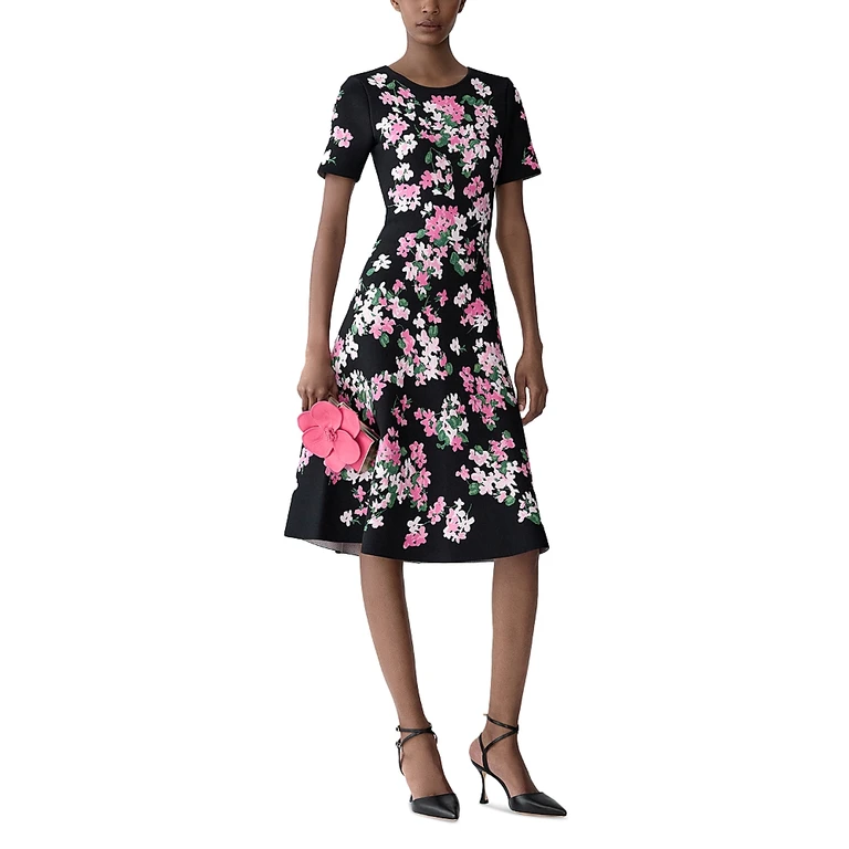 Carolina Herrera Short Sleeve Fit and Flare Dress