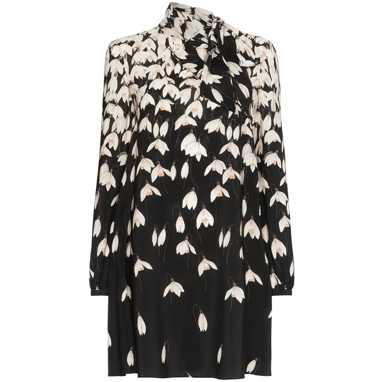 Valentino Garavani Floral Print Scarf Neck Silk Mini Dress