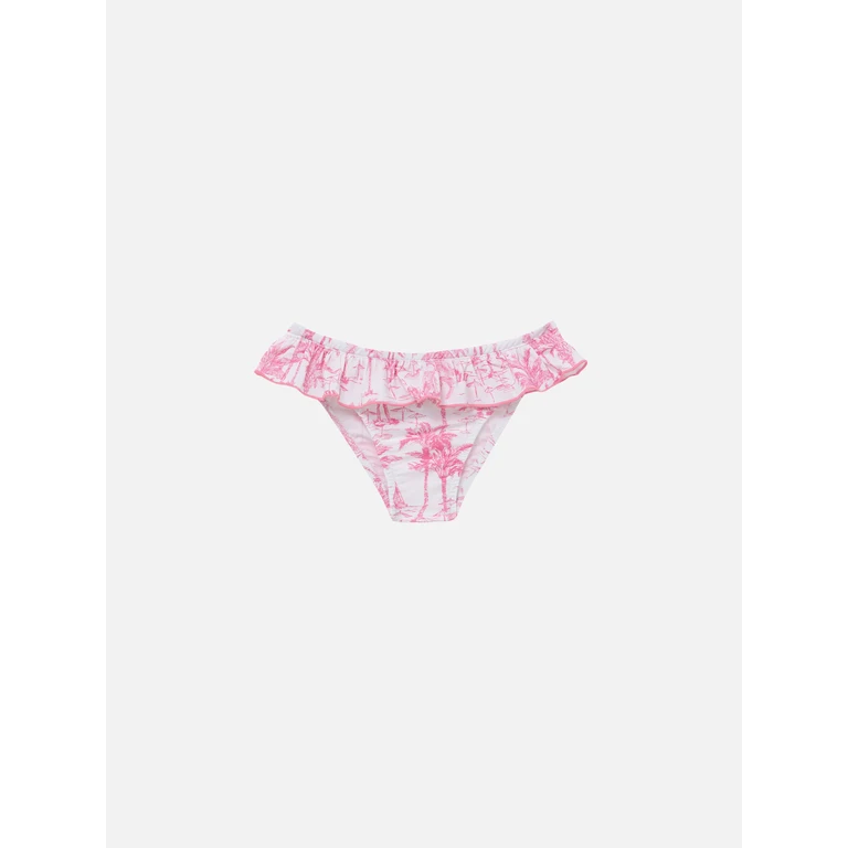 Mc2 Saint Barth Melly Ruffled Swim Briefs With Toile De Jouy Print Pink Bottom