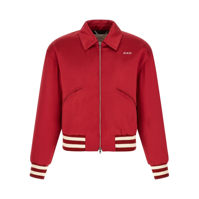 Second/Layer Aces Satin Club Bomber Jacket Red Viscose Down Jacket, Parka, Casual - Men