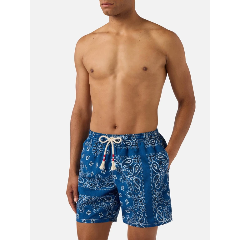 Mc2 Saint Barth Caprese Swim Shorts With Navy Blue Bandana Print Swimshort - Men