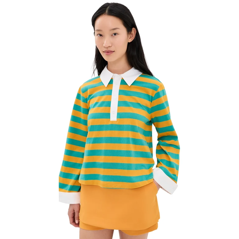 MAUDE CLUB Gabrielle Polo Ocean Yellow Stripe M