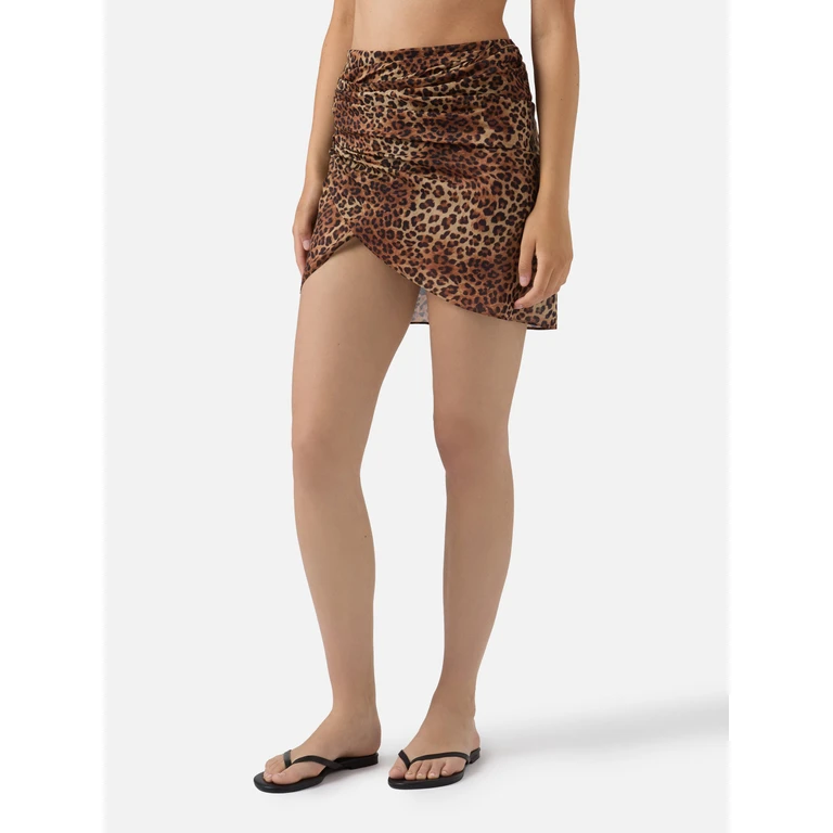 Mc2 Saint Barth Sery Short Pareo Cotton Blend With Leopard Print Brown Sarong - Women