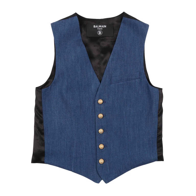 Balmain WAISTCOAT Blue Cotton Lyocell Lining Viscose Vest