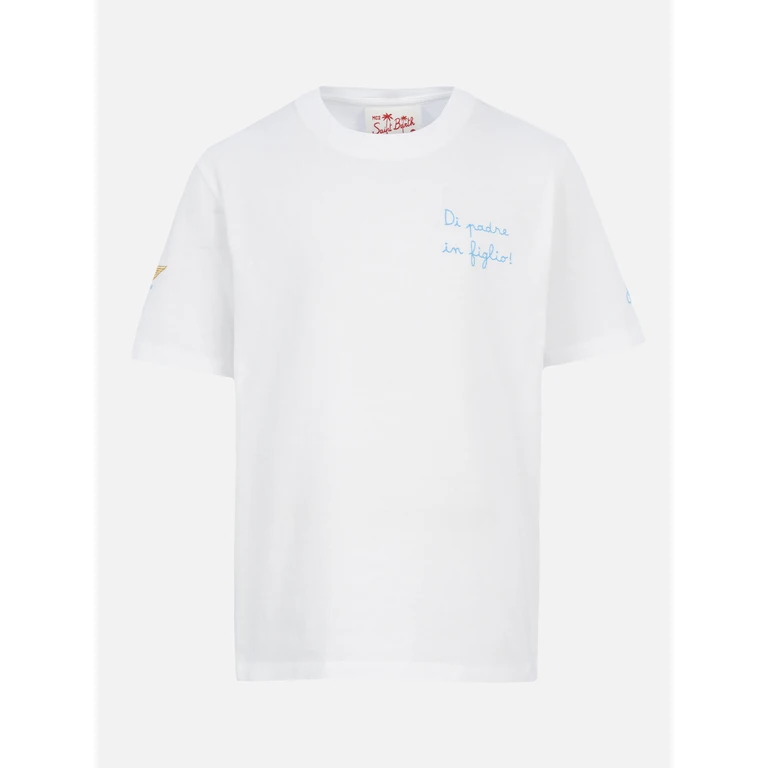 Mc2 Saint Barth Boy Cotton T-Shirt With Di Padre Figlio Embroidery Ss Lazio Special Edition White