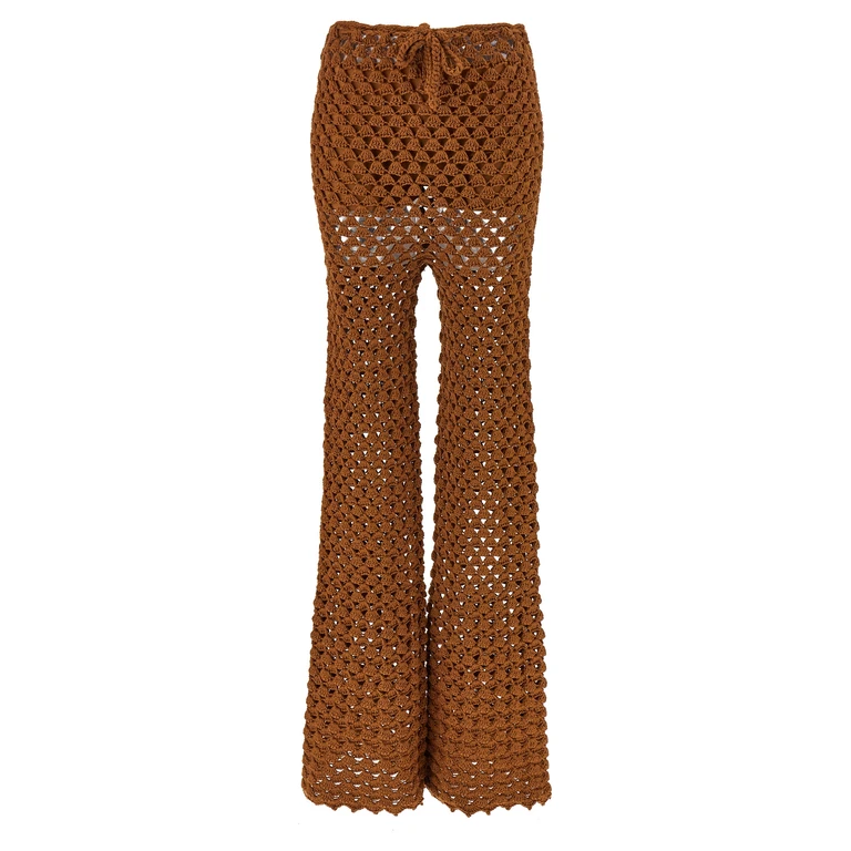 Brown Cotton Flared Pants - Women