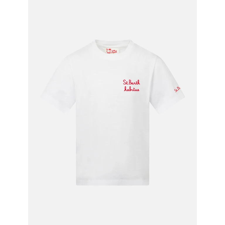 Mc2 Saint Barth Boy T-Shirt With St. Barth Habitué Embroidery White