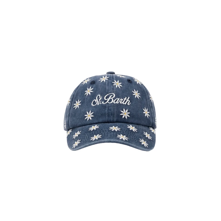 Mc2 Saint Barth Blue Denim Ball Cap Baseball Jr With Daisy Embroidery Hat - Unisex