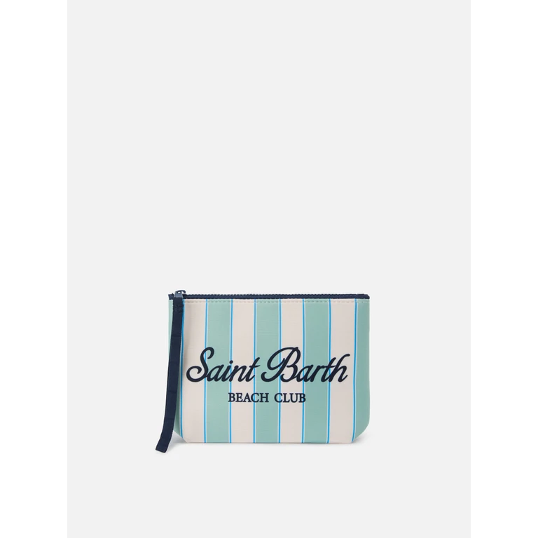 Mc2 Saint Barth Aline Scuba Pouch With Mint Green Stripes And Beach Club Logo Pochette - Unisex