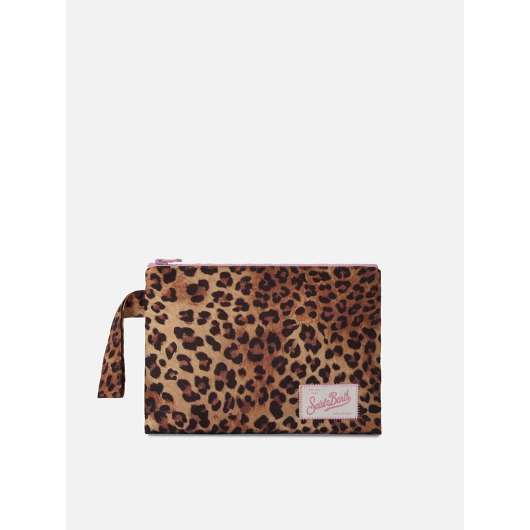 Mc2 Saint Barth Pareasy Pouch With Leopard Print Brown Pochette - Unisex