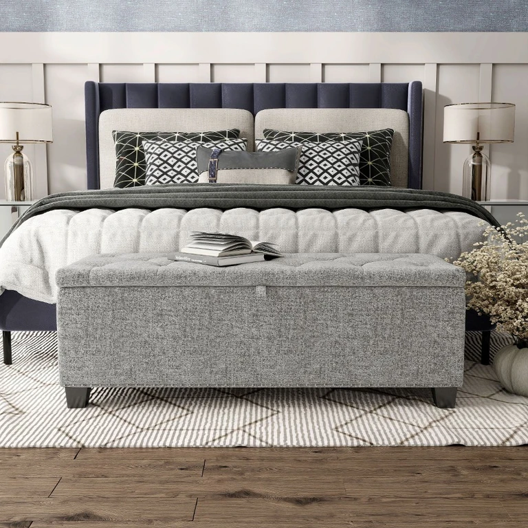 Cole Gray Upholstered Linen Storage Bench