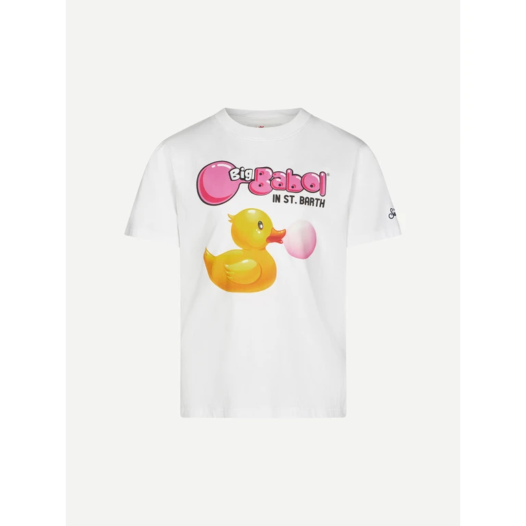 Mc2 Saint Barth Boy Cotton T-Shirt With Ducky Big Babol Print Babol Special Edition White