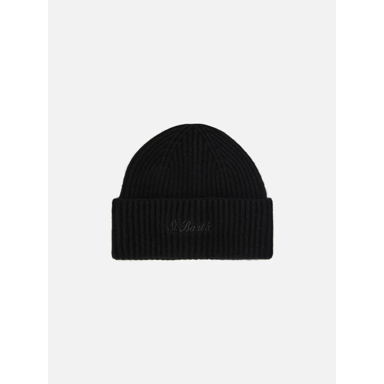 Mc2 Saint Barth Moss Beanie Black Wool With St. Barth Embroidery Hat - Unisex