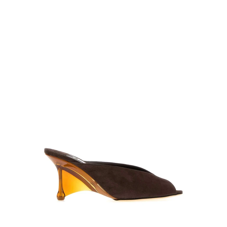Jimmy Choo Dark Brown Suede Glace Mules Chocolateambermix Scarpe Con Tacco - Women