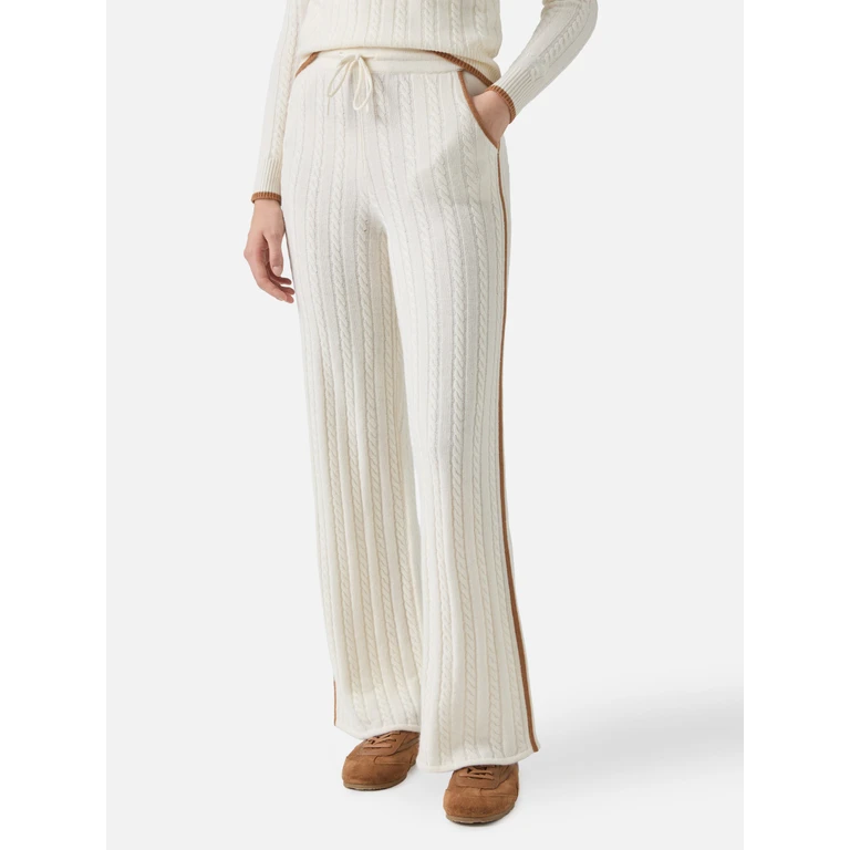 Mc2 Saint Barth Dinard Cable-Knit Trousers White Wool With St. Barth Embroidery Pant - Women