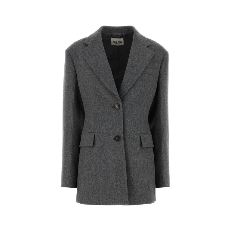 Miu Miu Dark Grey Wool Blazer Ematite Giacche E Gilet - Women