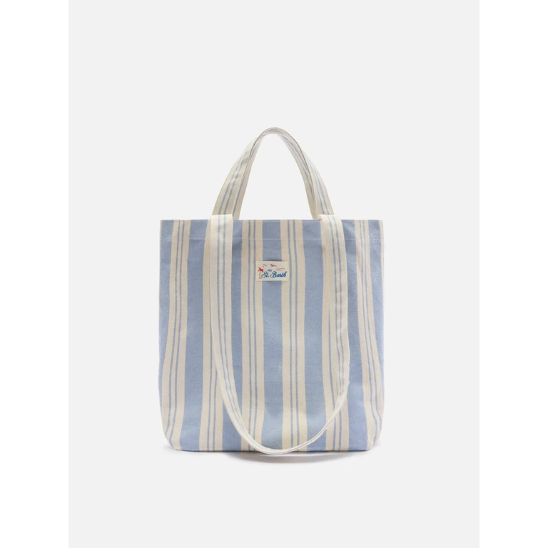 Mc2 Saint Barth Essential Beach Light Blue And White Striped Cotton Tote Bag - Unisex