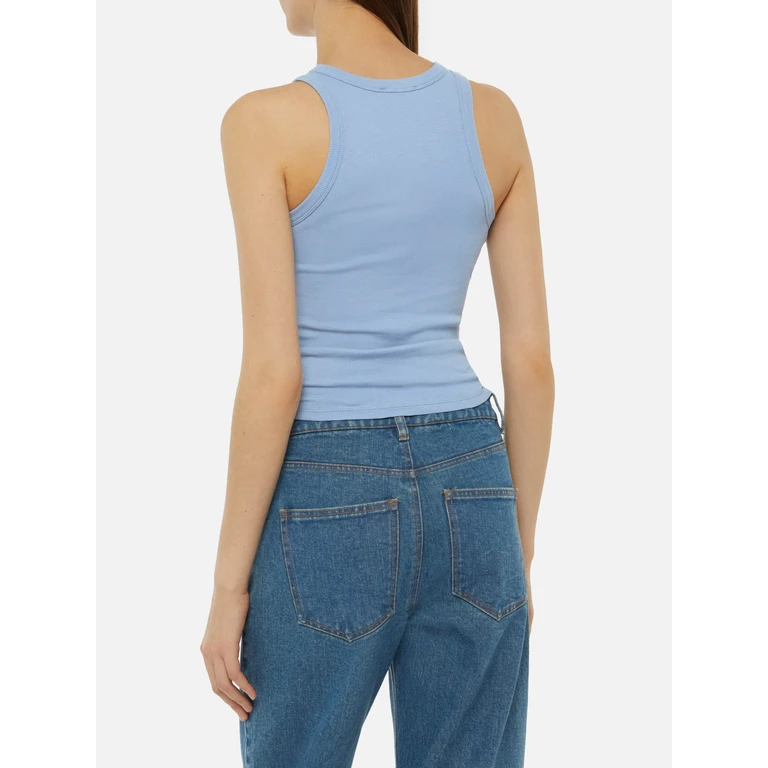Mc2 Saint Barth Ada Dusty Blue Ribbed Cotton Tank Top Top_apparel - Women
