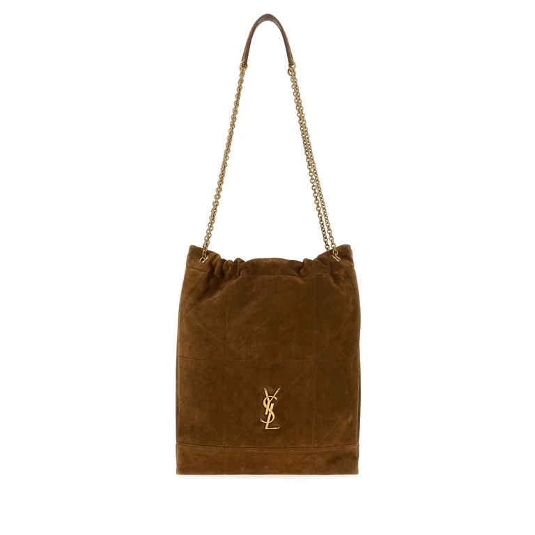 Saint Laurent Brown Suede Jamie Pochon Shoulder Bag Orangecaramelcogn Borse A Mano - Women