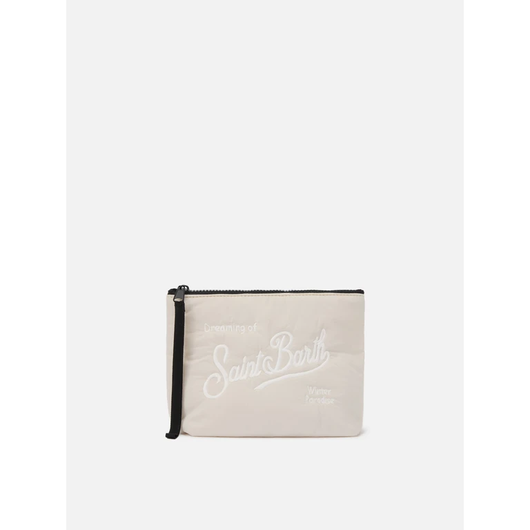 Mc2 Saint Barth Aline Puffer Pouch Padded Beige Nylon White Pochette - Unisex