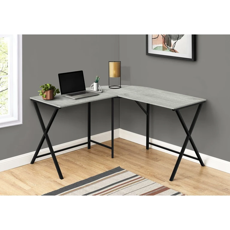 Contemporary Gray and Black L-Shaped Computer Desk