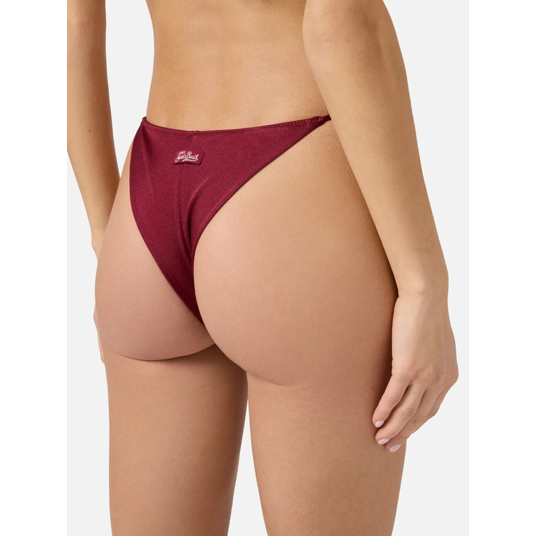 Mc2 Saint Barth Marielle Brazilian Bikini Bottoms Burgundy Glossy-Finish Fabric With Charm Details Red Bottom - Women