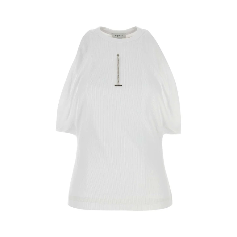 White Stretch Cotton Top Opticalwhite Exterior: Elastane Maglie - Women