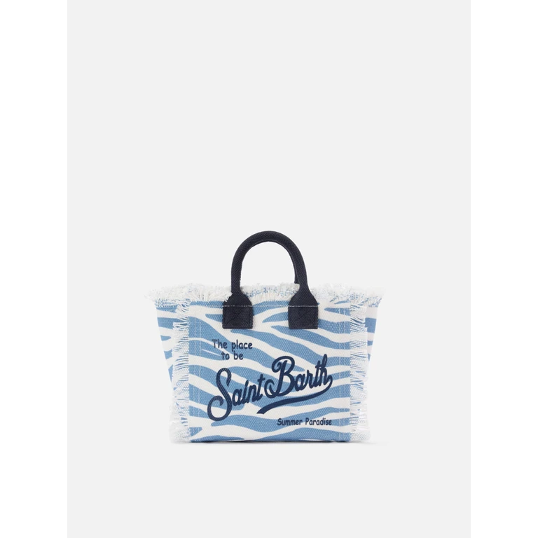 Mc2 Saint Barth Blue Zebra Print Canvas Vanity Mini Bag - Unisex