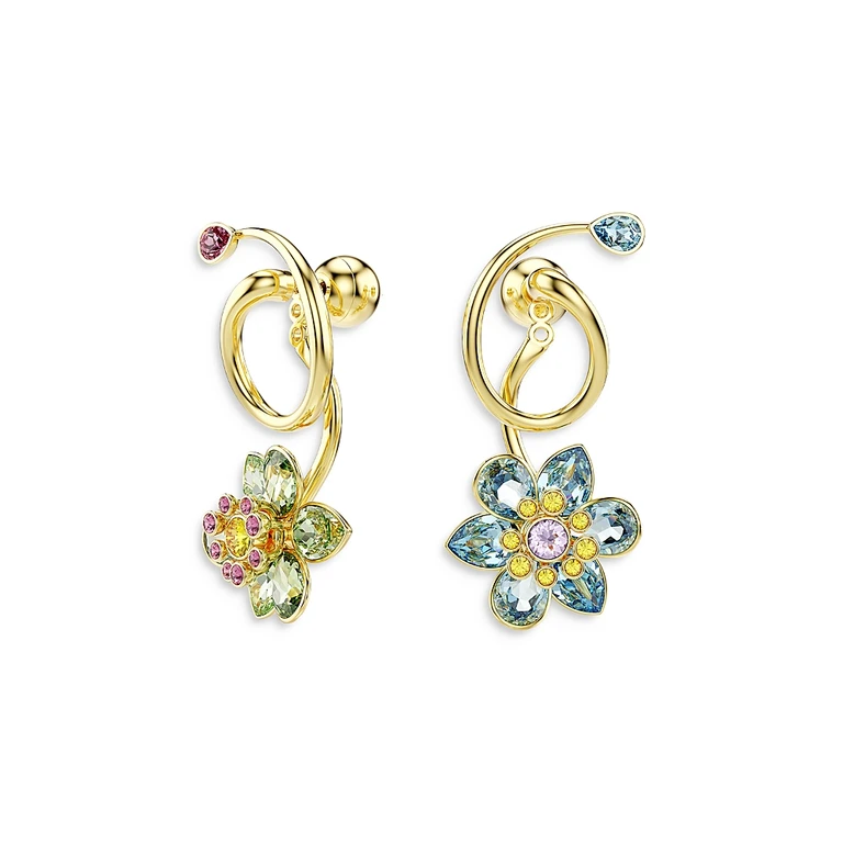 Swarovski Idyllia Crystal Flower Asymmetrical Drop Earrings