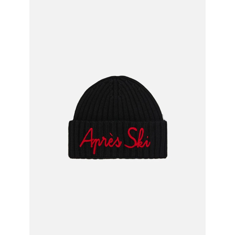 Mc2 Saint Barth Wengen Beanie Cashmere Blend Black With Après Ski Embroidery Hat - Unisex