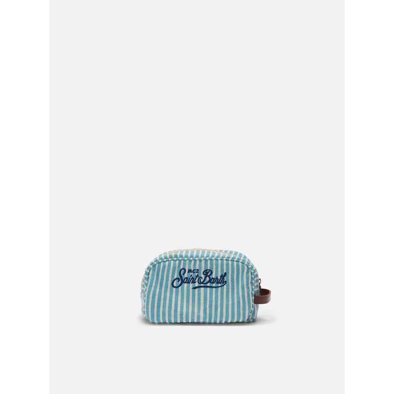 Mc2 Saint Barth Westwood Linen Beauty Bag With Light Blue And White Striped Pattern __single__ Pochette - Unisex
