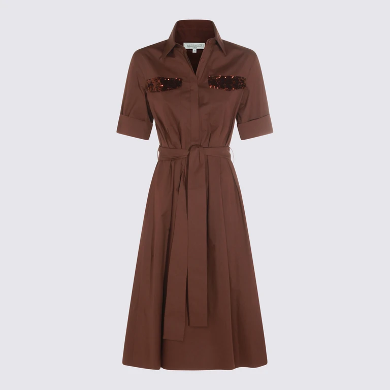 Antonelli Brown Cotton Midi Dress